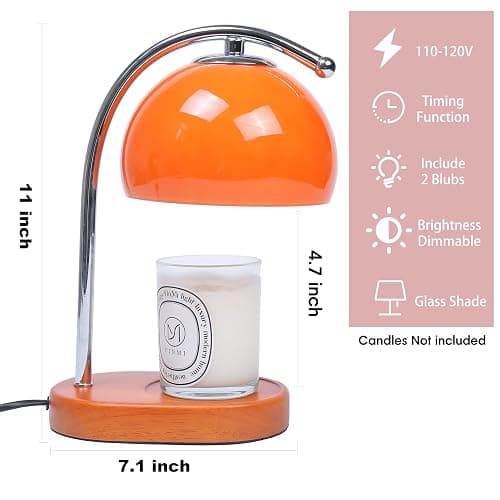 FCTWAKS Mid Century Orange Glass Candle Warmer Lamp with Timer & Dimmer, Mothers Day Birthday Gifts for Women Mom, House Warming Gifts New Home, Wax Warmer Lamp for Bedroom Decor with 2 Bulbs thumbnail 2