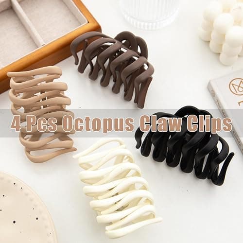 4 Pcs Octopus Claw Clips Octopus Hair Claw Clips for Women 3.8" Large Hair Claw Clip for Women Strong Grip Non-slip Jaw Clip for Thick,natural color thumbnail 4