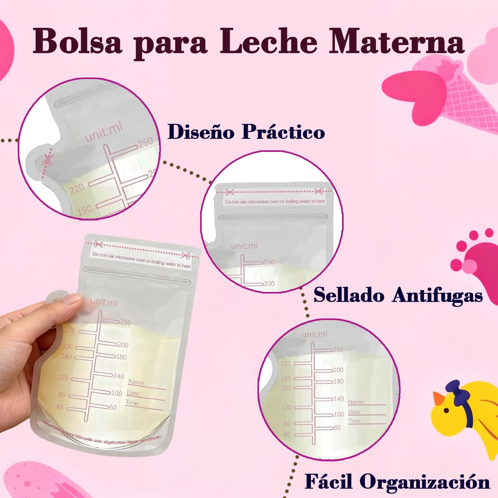 240 Pzas Bolsas para Leche Materna 250ml,Recolector de Leche Materna Doble Sello Antifugas con Bolígrafo,Autoplanchables y Preesterilizadas,Para Congelador,Refrigeración y Recolector de Leche (240PCS) thumbnail 2