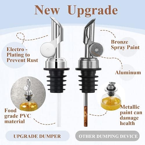 GIXSEGIE Olive Oil Dispenser Bottle Set with Bamboo Tray, Silver Classic Oil Dispenser, 2 x 350ML Glass Bottles, Weighted Metal Pourers, Kitchen Storage & Dispensing - 350ml, Set of 2 + Tray - Silver thumbnail 7