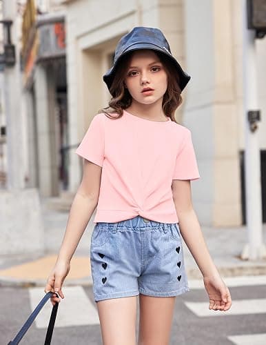 Arshiner Girls Casual Shirts Twist Front Short Sleeve Print Summer Tee Tops thumbnail 5