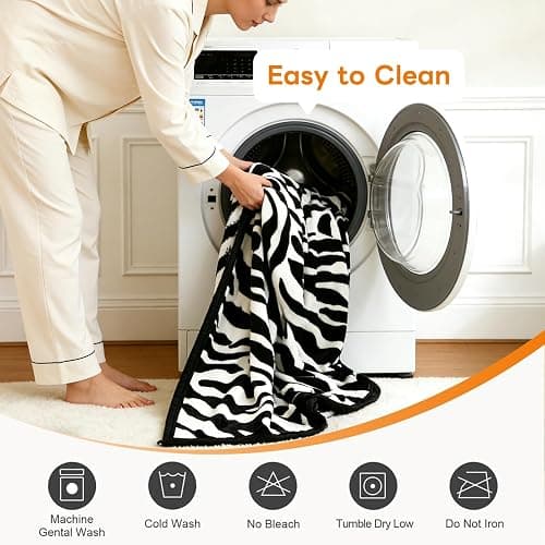 PU MEI Fuzzy Flannel Throw Blanket for Sofa, Couch, Bed, Black and White Zebra Print Blanket Animal - Lightweight Double Sided Cozy Super Soft Blankets, 50" x 60" inches thumbnail 9
