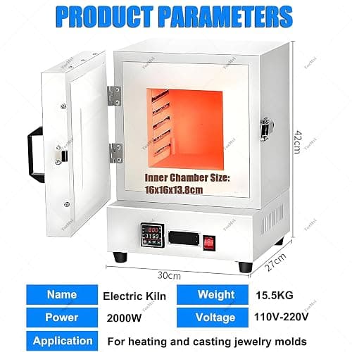 2000W Electric Kiln for Jewelry Making, Pottery Glazing & Metal Casting, Max Temp 1150℃, Ceramic Muffle Furnace for Home & Laboratory Use thumbnail 2