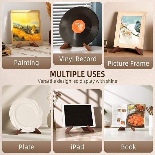 PUERSI Now Playing Vinyl Record Stand, Wooden Display Vinyl Holder Stand | Retro Now Spinning Record Accessories - Rustic Brown thumbnail 6