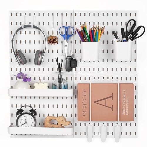 VEVOR Pegboard Combination Kit, 11" x 11" Plastic Pegboard, 4 Panels, Peg Board Wall Organizer Kit with Accessories, for Garage Tool Storage Kitchen Living Room Craft Room Office Bathroom Home, White - Image 1