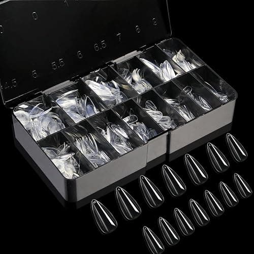 Cycullinyt 600pcs Sculpted Medium Stiletto Soft Gel Nail Tips, Professional False Nail Tips with Box - 14 Sizes Full Cover Clear Acrylic Press On Fake Nails for Extension Manicure Salon DIY at Home thumbnail 9