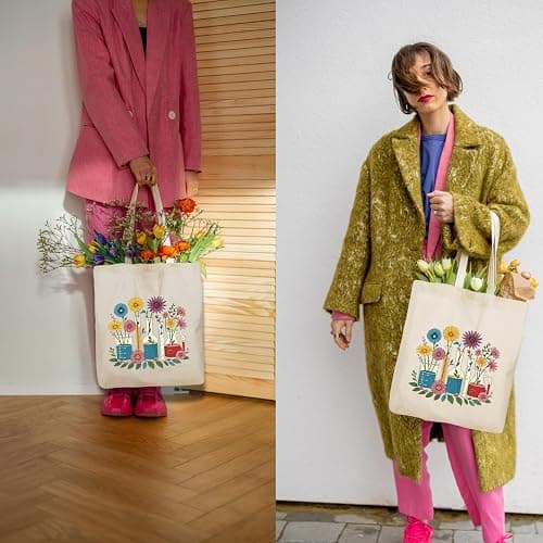 KONSOM Tote Bag for Women, Canvas Tote Bag with Pockets,Canvas Shopping Bags,Reusable Grocery Bags thumbnail 5