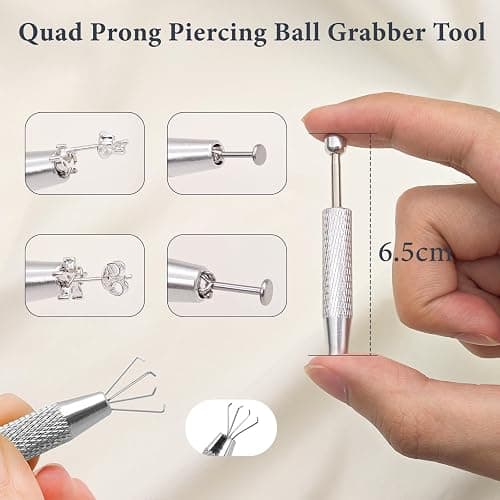 Piercing Taper Ball Grabber Tool Stainless Steel Nose Ear Piercing Kits | Nose Septum Eyebow Helix Conch Tragus Daith Piercing Jewelry Changing Tool,14G 16G 18G 20G Flat Back Earrings Applicator Tool thumbnail 3