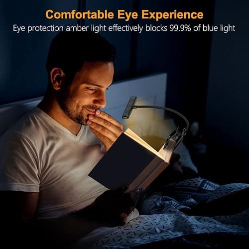 Gritin 19 LED Rechargeable Book Light for Reading in Bed with Memory Function- Eye Caring 3 Color Temperatures,Stepless Dimming Brightness,80 Hrs Runtime Lightweight Clip on Light for Book Lovers thumbnail 4