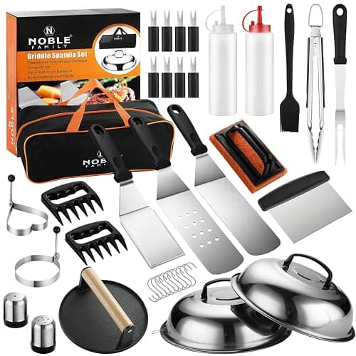 N NOBLE FAMILY 38PCS Griddle Accessories Kit, Professional Grill Tools Set for Outdoor Barbecue, Stainless Steel Griddle Spatula Set with Tongs, Smash Burger Press, Carry Bag, Perfect Grilling Gifts - Image 1
