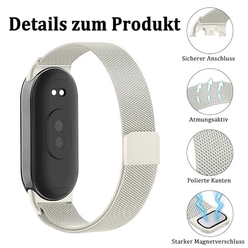 Bracelet pour Xiaomi Mi Band 10/9/8, Bracelets de Remplacement en métal souple, Bracelet en Acier Inoxydable pour Xiaomi Smart Band 8/9 homme femme, Longueur Réglable et Confortable et Respirant thumbnail 4
