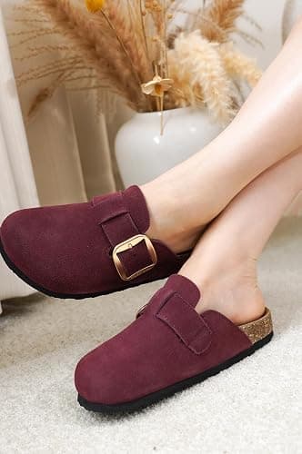 Project Cloud 100% Genuine Leather Clogs for Women Shoes - Memory Foam Insole, Non-Slip & Natural Cork Footbed Arch Support Big Buckle Womens Clogs and Mules Footwear (Manchester) thumbnail 2