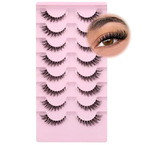 False Eyelashes Fox Eye 8 Pairs Pack 40D Natural Look Fluffy Wispy Cat Eye Lashes Soft Faux Mink Lashes Lightweight D-Curl Clear Band Eyealshes by GVEFETIEE - Image 1