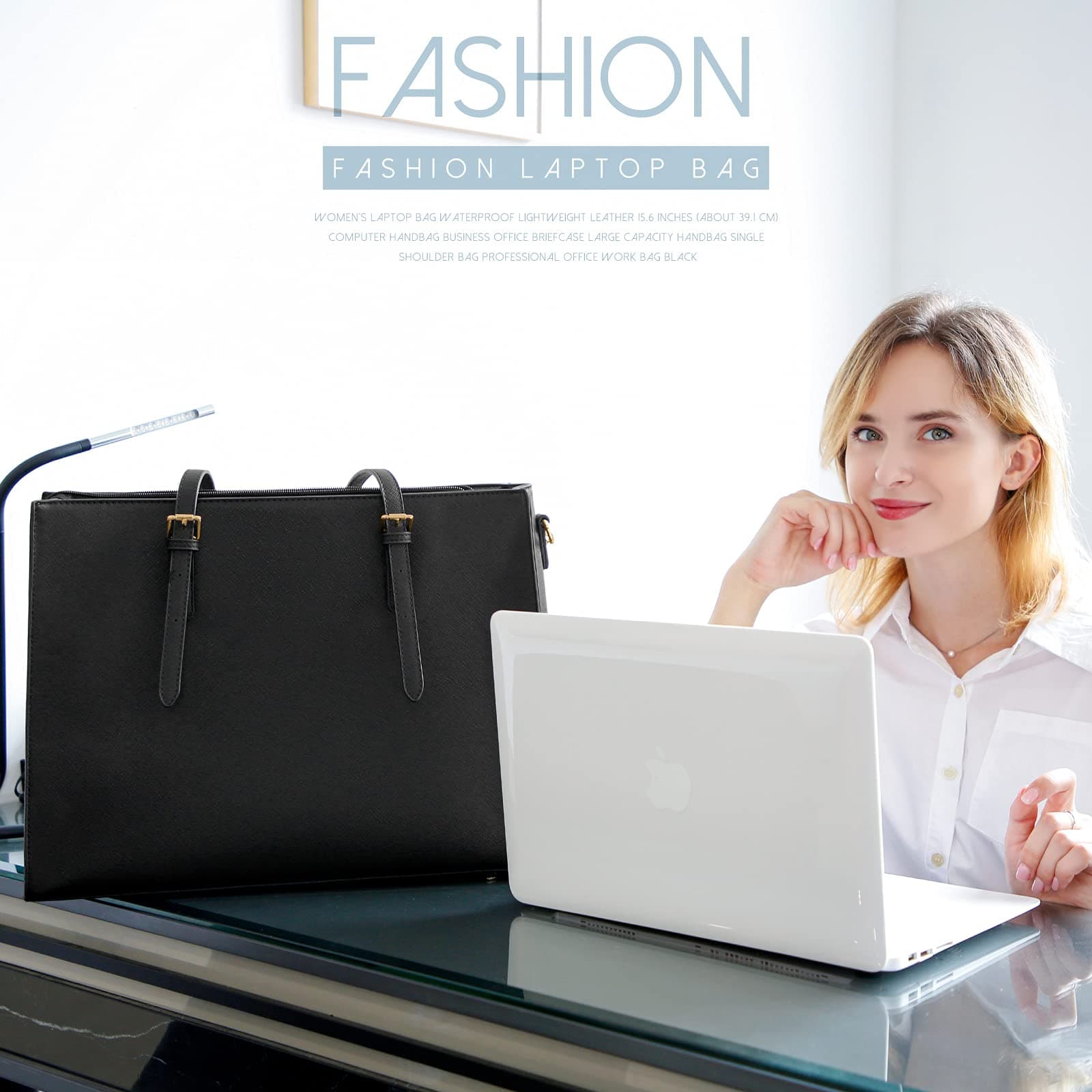 NUBILY Handbag Shopper for Women Large Black Handbag Leather Shoulder Bag Work Bag Large Laptop Business School Bag 39.5cm Black Large thumbnail 2