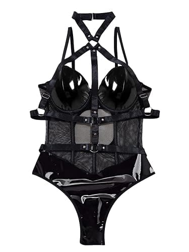 Lilosy Sexy Crisscross Choker Leather Pu Underwire Babydoll Women Harness Teddy Bodysuit Nightshirt One Piece thumbnail 4