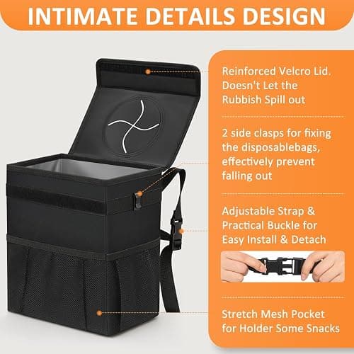 Vankor Car Trash Can Bin with Lid Hanging for Back Seat, Car Accessories for Women Men Leak Proof Automotive Garbage Cans Leakproof Vehicle Trash Can for Truck SUV Black thumbnail 4