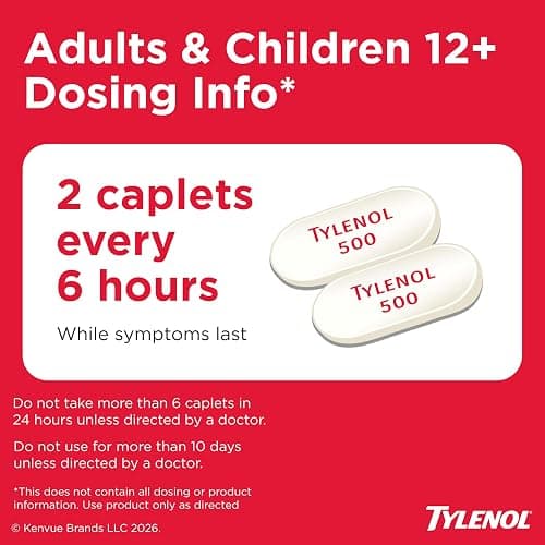Tylenol Extra Strength Caplets, 500 mg Acetaminophen, 100 Ct | Fast & Strong Pain Relief, Fever Reducer for Adults, Gentle on Stomach, For Headaches, Backaches & Minor Arthritis thumbnail 6