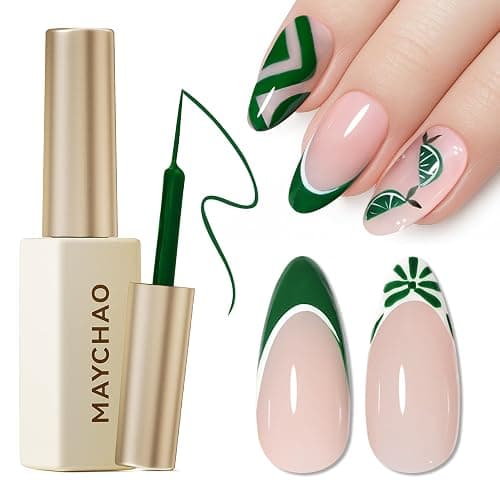 MAYCHAO Green Gel Nail Polish Art Liner 8ml Christmas Green Build in Thin Brush for Swirl/Euphoria French Tips Manicure Painting DIY at Home - Image 1