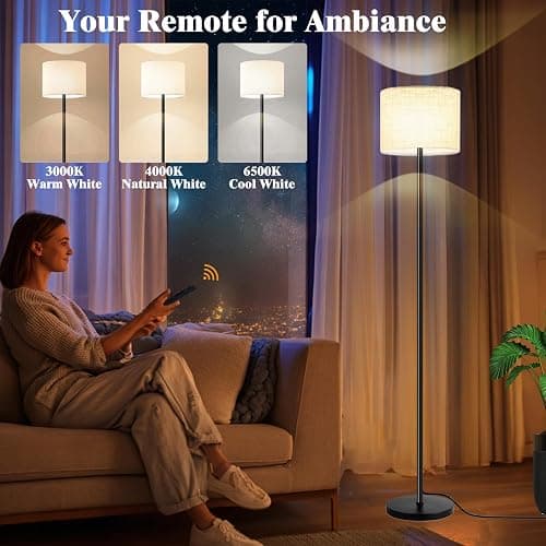 Fuvqeyes Smart Floor Lamp with APP & Remote Control - Dimmable RGB & White Light (3000K-6500K) for Living Room, Bedroom, Office - Modern Standing Lamp with 9W LED Bulb Included thumbnail 5
