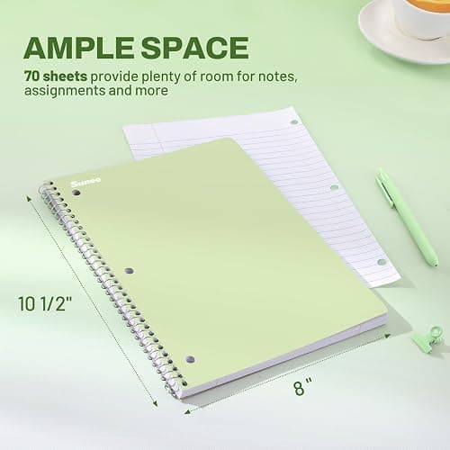 SUNEE Spiral Notebooks, 6 Pack, 1-Subject, College Ruled Paper, 8" x 10-1/2", 70 Sheets per Notebook, Assorted Aesthetic Colors Spiral Notebooks for School thumbnail 3