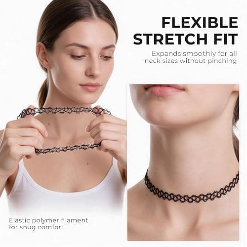 Zosoo Black Choker Necklace Stretch Elastic Retro Gothic 1 Pack | Style Retro Outfits Easily Using Lace Choker & Classic Chocker Henna Tattoo 90s Style Accessory For Women thumbnail 4
