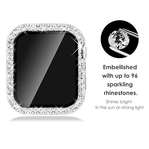 KADES Bling Case for Apple Watch 40mm with Built-in Screen Protector, Sparkling Rhinestone Protective Cover Compatible with Apple Watch Series SE3 SE2 6 5 4 SE (40mm, Silver) thumbnail 2