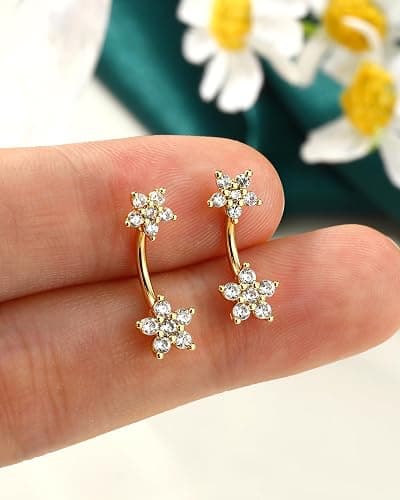 COCHARM Minimalist Flower Rook Piercing Jewelry, 16G 5A CZ Eyebrow Piercing, Stainless Steel Rook Lobe Earrings 6/8MM thumbnail 7