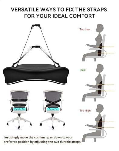 Travel Ease Ergonomic Lumbar Support Cushion, Memory Foam Back Support Cushion for Office Chairs with Skin-friendly Cover for Comfort (Black) thumbnail 6