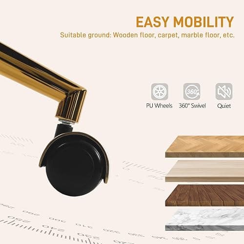 HOMCOM Swivel Office Chair, Teddy Fleece Upholstered Vanity Desk Chair with Adjustable Height, Rolling Wheels for Office, Makeup, Dressing Table, Cream White thumbnail 8
