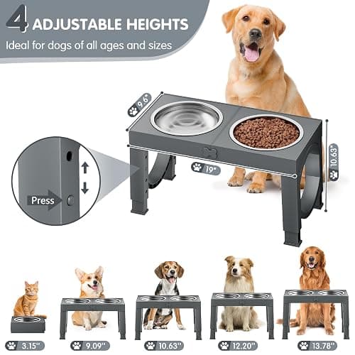 XIAZ Elevated Dog Bowls Large Breed Raised Dogs Bowl Stand Large/Medium Sized Dog Stainless Steel Food Water Bowl Stands 5 Heights Adjustable 9/11/12/14in Pet Feeder Dish Station thumbnail 2