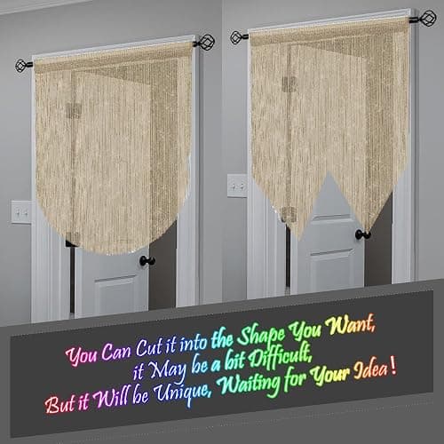 Atsweetlife Door String Curtain Doorway Beads Curtains,Hanging Room Divider Beaded Decor Hippie Glitter Fringe Panel Closet Window Doors Sequin Sheer Boho Doors Tassel (Champagne) thumbnail 6