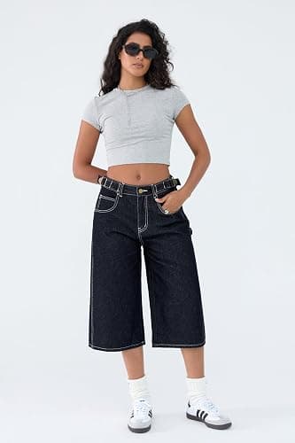 EMMIOL Womens Jorts Denim Shorts Y2k Vintage Baggy Mid Rise Bermuda Jeans Summer Knee Length Jort Short Pants thumbnail 5