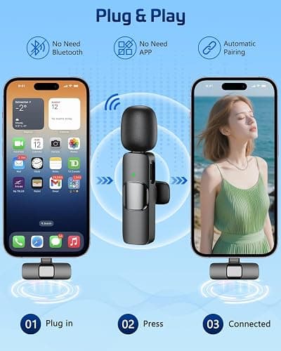 HONGJIEYUAN Pink Wireless Lavalier Microphone for iPhone & Android - Mini Clip-On Mic with Noise Cancellation, 65ft Range, 8H Battery, USB-C/Lightning - for TikTok, YouTube, Podcast, Live Streaming thumbnail 3