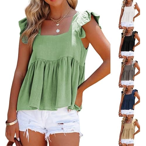 Women's Casual Summer Square Neck Tank Tops Ruffle Strap Sleeveless Peplum Blouse Chiffon Top Shirts thumbnail 5