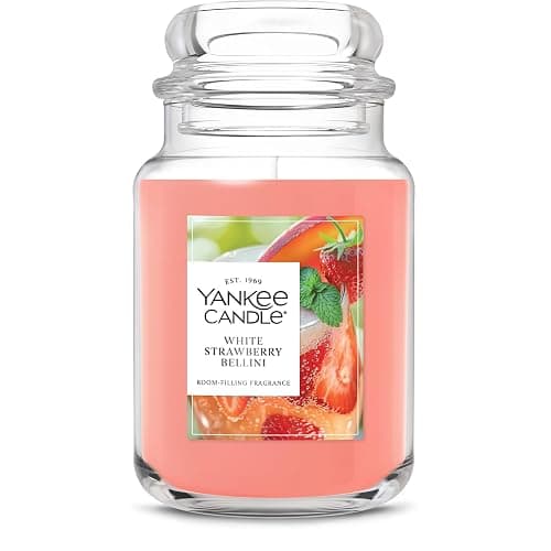 Yankee Candle White Strawberry Bellini, Scented Candle, 22oz Large Jar with up to 150 Hour Burn Time, Giftable - Image 1
