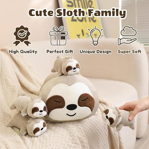 SQEQE Sloth Stuffed Animals with Babies Inside 5-Piece Set of Sloth Mommy and Babies Plush Cuddly Stuffed Animals Toys for Kids, Gifts Ideal for Christmas, Valentine's, Birthday thumbnail 8