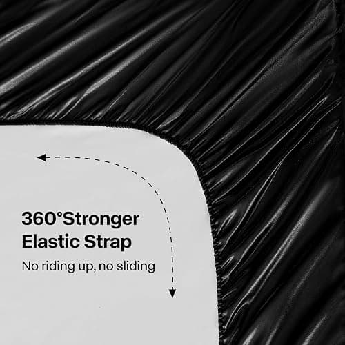 BEDELITE Satin Fitted Sheet and Pillowcases Set, Luxury Soft Similar to Silk Bottom Bed Sheet with Elastic Corner Straps, Deep Pocket up to 15 Inch, 1 Fitted Sheet and 2 Pillowcases(Full, Black) thumbnail 4