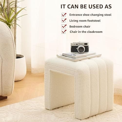 Wimarsbon Vanity Stool Chair, Modern Teddy Velvet Ottoman Footrest, Sofa Bench Footstool Extra Seat, Home Decor for Makeup Room, Living Room, Entryway, Office (White) thumbnail 4