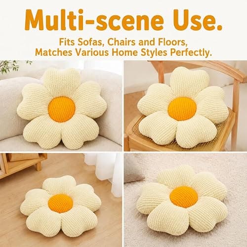 QFWFG Flower Floor Cushion, Soft Plush Daisy Throw Pillow, Aesthetic Cute Floor Pillow Decorative Scatter Seat Cushion for Sofa Bed Bedroom Home Decor, White 15.7 Inch thumbnail 6