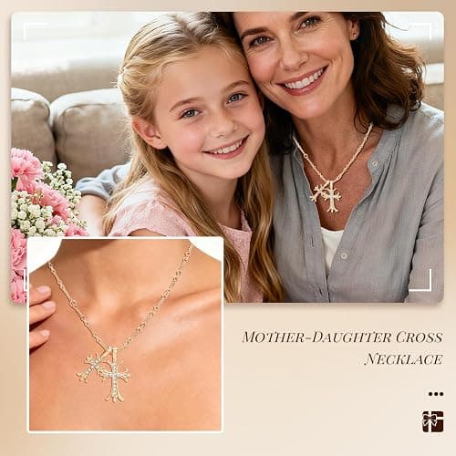 Tikaiui Cross Necklace 14K Gold Plated Double Cross Pendant Necklace Dainty Diamond Cross Charm Link Chain Choker Delicate Faith Jewelry Religious Gifts for Women or Friends thumbnail 6