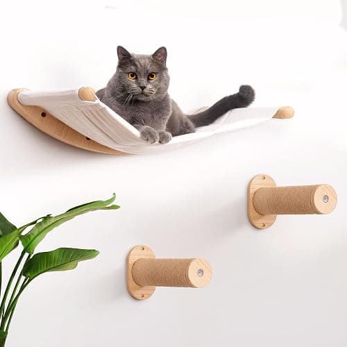 7 Ruby Road Cat Hammock Wall Mounted Shelf with Two Steps Set - Wall Shelves and Perches for Sleeping, Playing, Climbing and Lounging - Modern Cat Bed & Furniture for Indoor and Large Cats or Kitty - Image 1