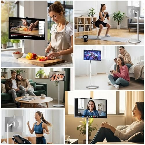 VLH 27 Inch Smart Portable TV, FHD Touch Screen Monitor on Wheels, Android 15, 6GB +128GB, Wireless Movable Display, EDLA-Certified, 13MP Camera, Speaker, 8 Hour Battery, HDMI, Voice Remote Control thumbnail 8