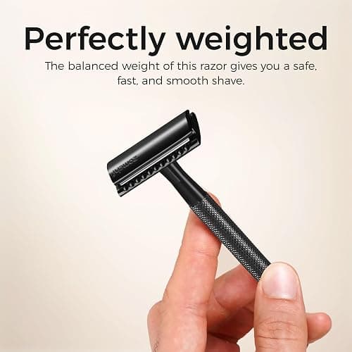 ZOMCHI Safety Razor for Men with 5 Double Edge Safety Razor Blades, One Blade Safety Razor, Metal Razor Zero Waste – Black thumbnail 4