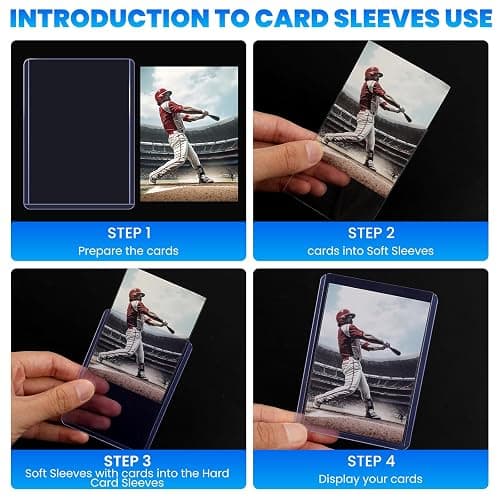600 Card Sleeves Top Loaders for Cards, 3" x 4" Hard Plastic Toploaders | Baseball Card Protectors, Trading Card Holder for Football Sports Cards (300 Toploaders + 300 Penny Sleeves) thumbnail 5