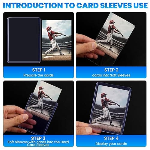 200 Card Sleeves Top Loaders for Cards, 3" x 4" Hard Plastic Toploaders, Baseball Card Protectors, Trading Card Holder for Football Sports Cards (100 Toploaders + 100 Penny Sleeves) thumbnail 6