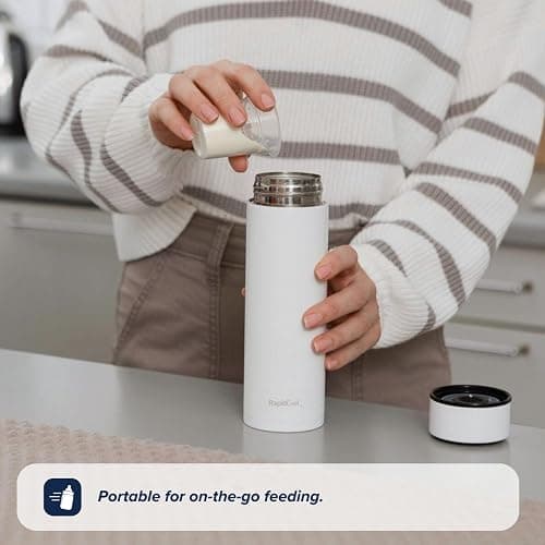 Nuby RapidCool Portable Baby Bottle Maker - Formula Feed in 2 Minutes | Ideal for Travel Bottles and Night Feeds | Includes Milk Powder Dispenser and Digital Lid | No Filter Needed (White) thumbnail 2