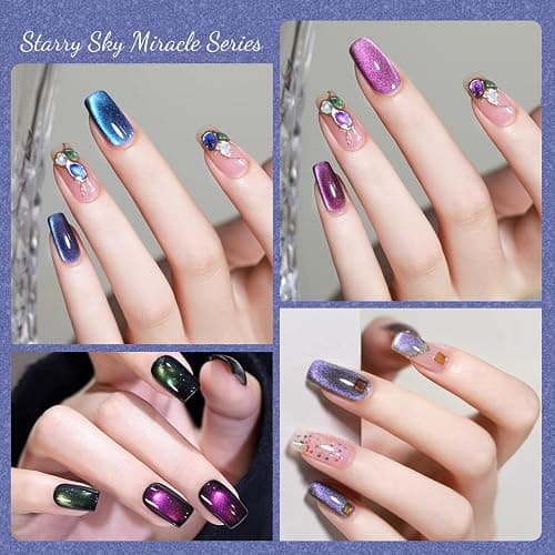 CANNI 8 Pcs 9 ML Cat Eye Gel Nail Polish Set, Red Purple Pink Blue Green Glitter Rainbow Holographic Cat Eye Gel Polish Kit with Magnet Colors Nail Art Manicure Salon DIY Gifts thumbnail 6