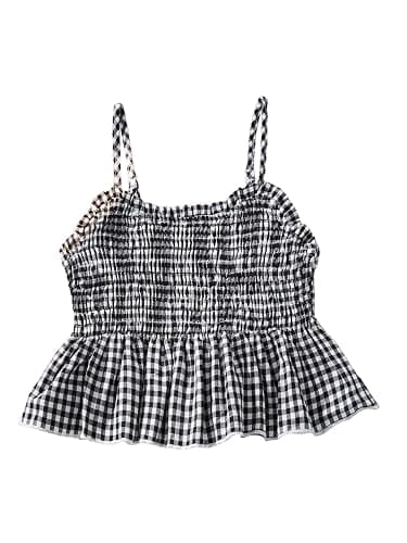 RoseSeek Girl's Y2K Gingham Peplum Cami Tops Ruffle Hem Spaghetti Strap Babydoll Plaid Summer Crop Top - Image 1