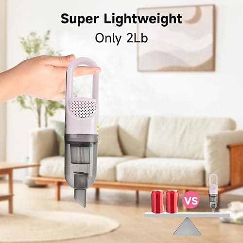TROURAY Handheld Vacuum Cleaner,Ultra-Lightweight Mini Portable Vacuums for Home, 6 in 1 Stick Vac Cleaners for Car,Pet Hair(White Cordless) thumbnail 5