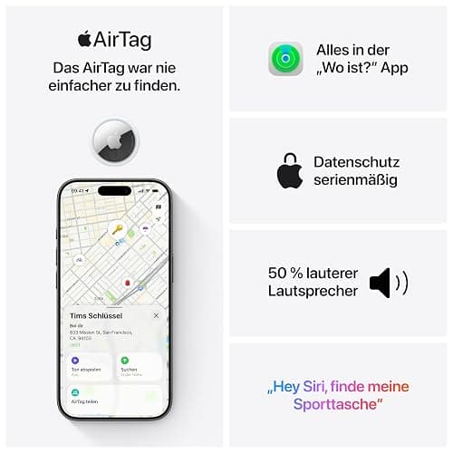 Apple AirTag (2. Generation): Tracker für Schlüsselbund, Portemonnaie und mehr: Ortungsgerät mit Ton, einfache Einrichtung mit einem klick über iPhone oder iPad, Schlüsselfinder für die genaue Suche thumbnail 4